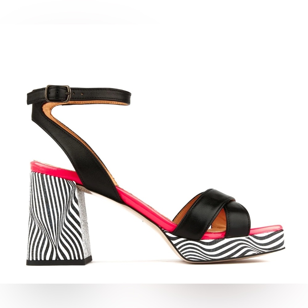 Embassy London - Women's Long Beach Optical Zebra‎ & Black & Pink Heels - Sz 37